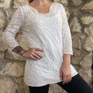 White House Black Market sheer white tunic top.